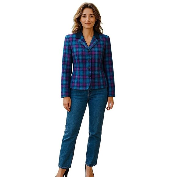 Pendleton Classic 100% Virgin Wool Vintage Blazer Jacket Tartan Plaid Women's 10 - Picture 9 of 9